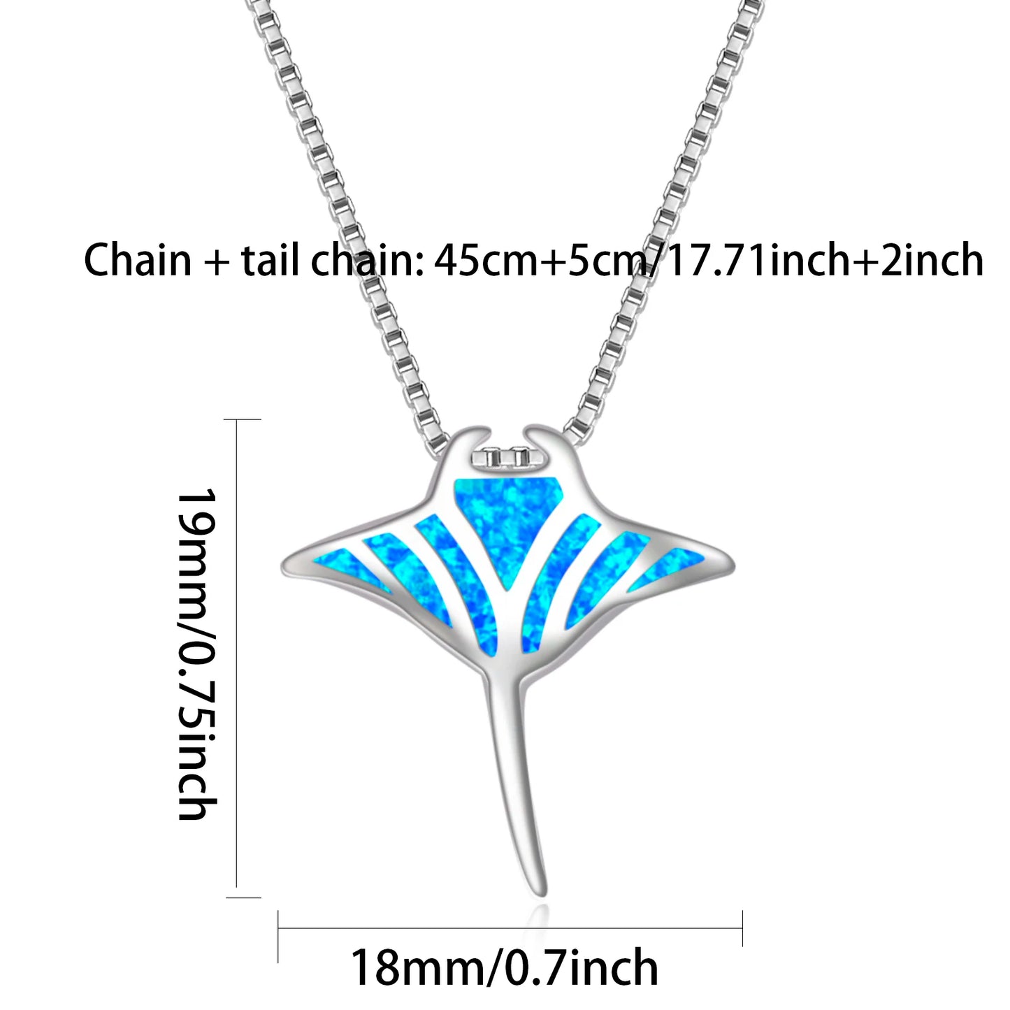 Trendy Marine Ray Opal Pendant Necklace-Blue Fire Opal Inlaid Copper Link Chain Stingray Design | Coastal Nature Bulk Gifts
