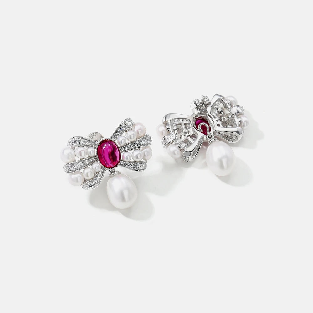 MUSHAN Jewelry Factory S925 Natural Pearl Stud Earrings Light Luxury and High End Bow Ear Accessory Cross Border Bestseller