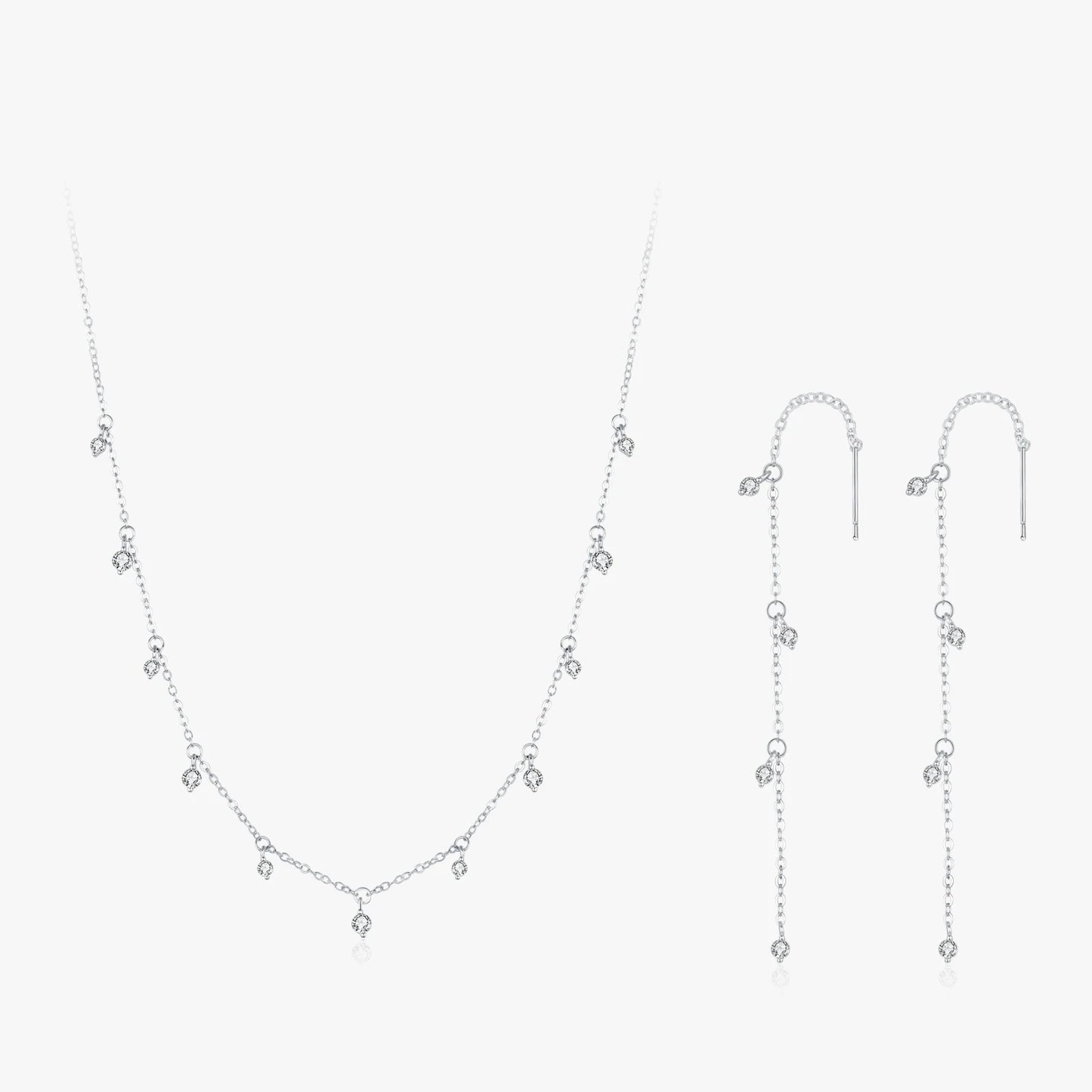 Ailmay Fashion 925 Sterling Silver Round Zircon Pendant Necklace Earrings Jewelry Set for Women Romantic Wedding Jewelry