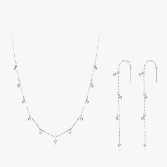 Ailmay Fashion 925 Sterling Silver Round Zircon Pendant Necklace Earrings Jewelry Set for Women Romantic Wedding Jewelry