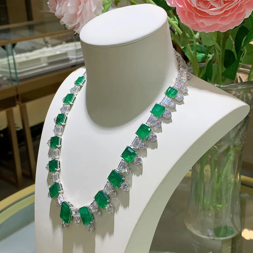 Royal Emerald Cut 925 Sterling Silver Charm Necklace — Luxury Green Zirconia
