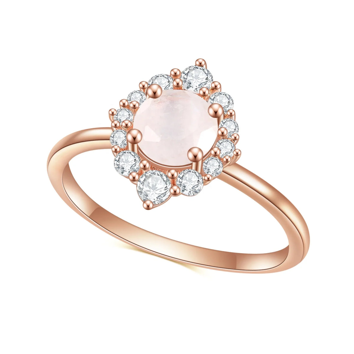 Gemfiori Abiding Fine Jewelry Delicate Fashion Rainbow Milky Moonstone Gemstone Ring Jewelry for Women