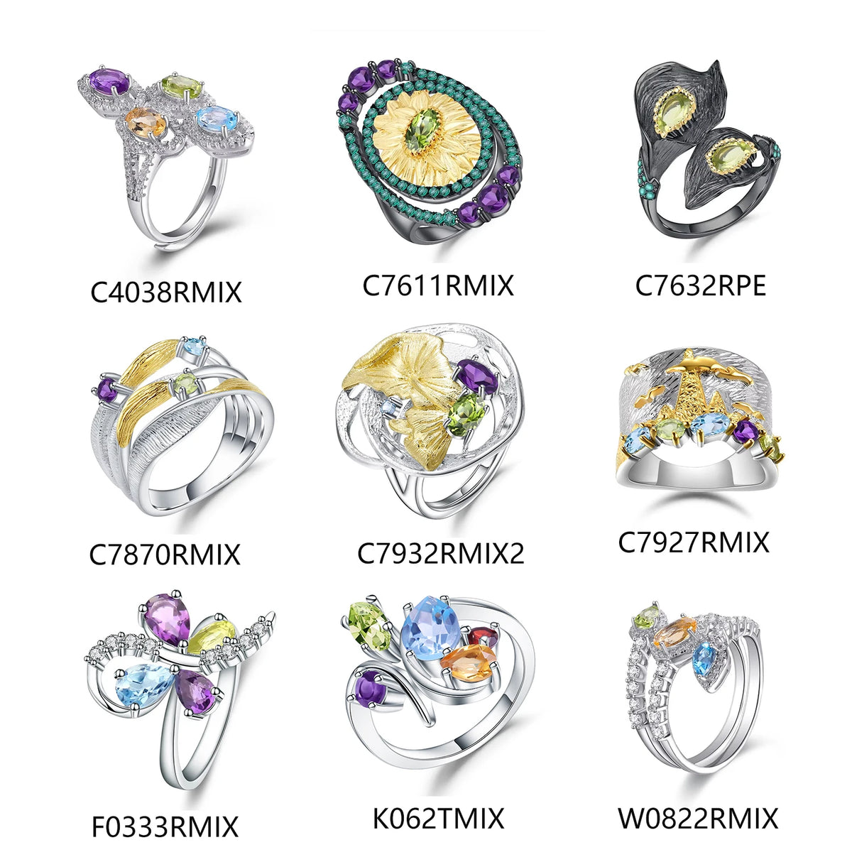 ArtistA Abiding Custom Green Natural Gemstone Ring Collection 925 Silver Natural Peridot Rings with Regular Open 2 Tone Design