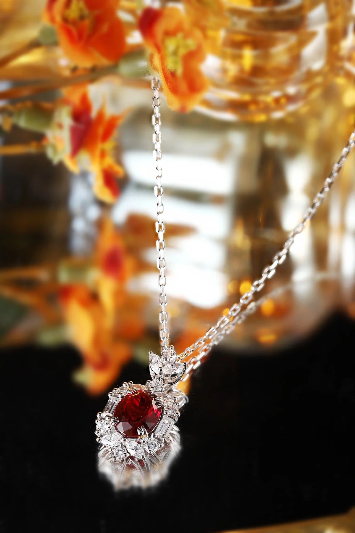 Gemfiori Anster 925 Sterling Silver High-quality Cultivated Ruby Necklace - Suitable for Parties or As a Gift