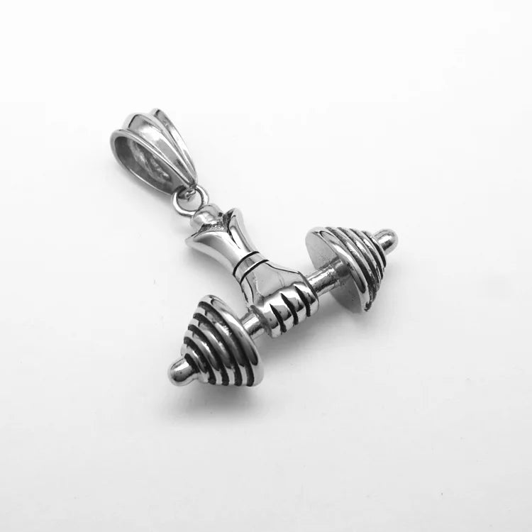 Hip Hop Fitness Handheld Dumbbell Waterproof Stainless Steel Fashion Pendant Necklaces Gold Plated for Male Man Men Wholesale