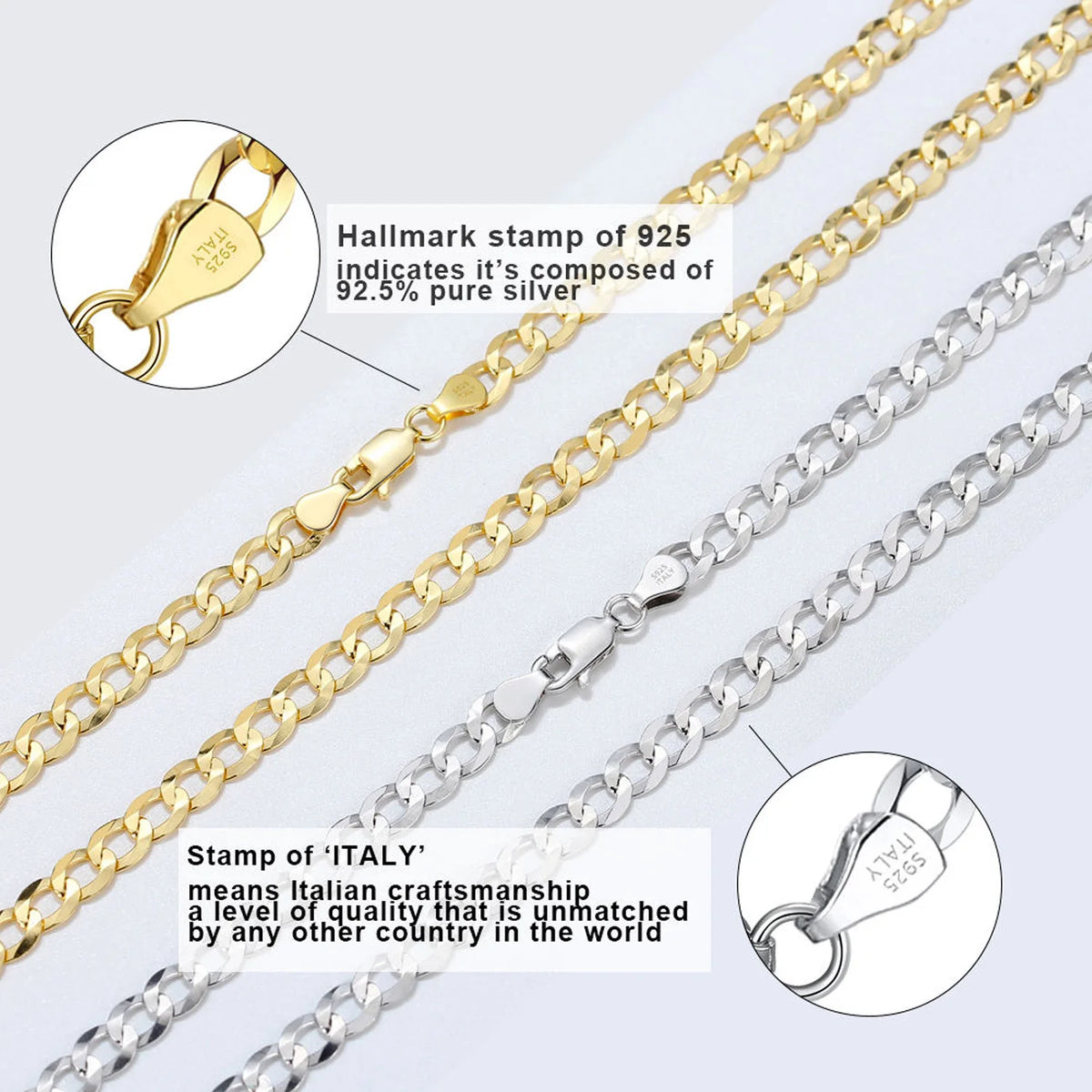 BiG-BOSS Cadena 925 Sterling Silver Italy Fine Chain Necklaces Link Box Rope Figaro Snake Curb Cuban Bulk Jewelry for Women