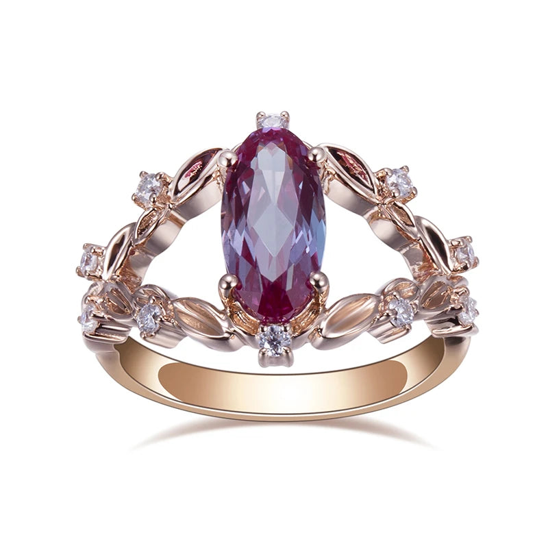 Messi Jewelry  MSR-945 14K Rose Gold Lab Grown Gemstone Ring for Women