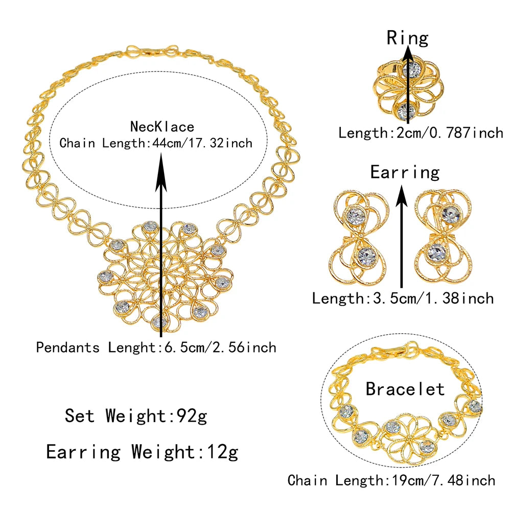 Zhuerrui Italian Gold Plated Jewelry Set Intricate Hollow Bead Cluster Necklace Earrings Bracelet Ring for Women Ceremony