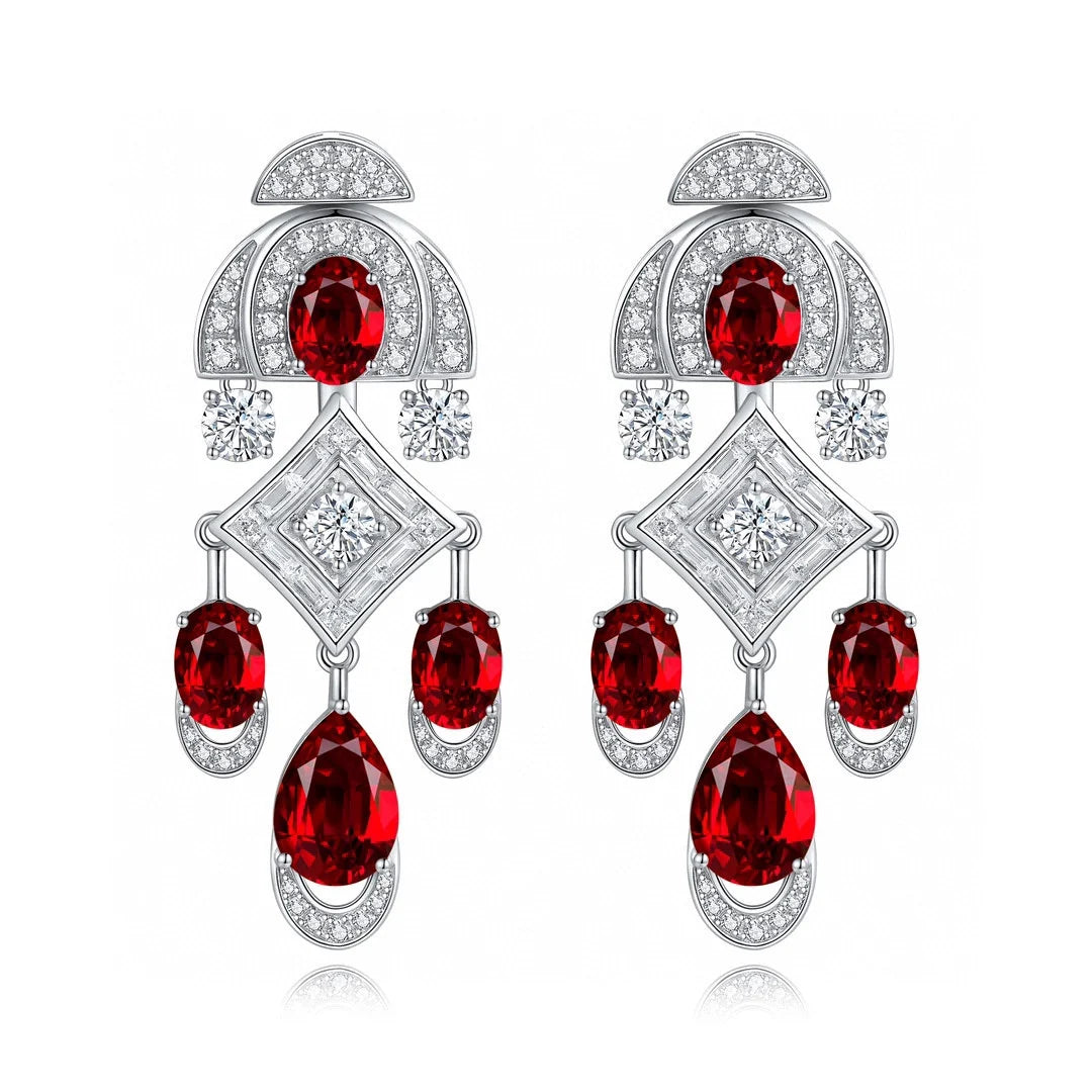 Gemfiori Vintage Earrings for Women 925 Sterling Silver Drop Earrings Lab Grown Emerald Ruby Sapphire Luxury Jewelry for Wedding Party