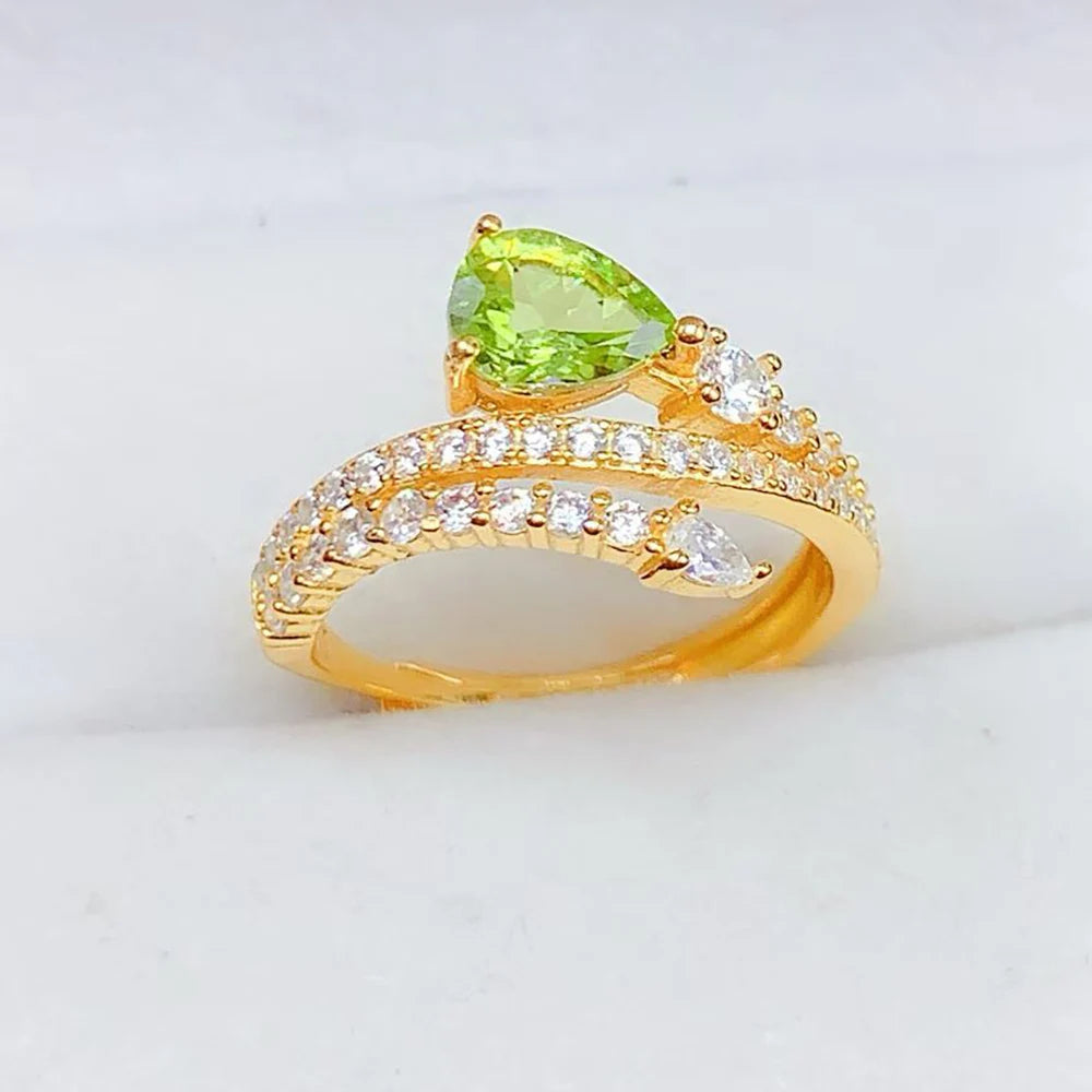Gioiellieri Quality 925 Sterling Silver Gemstone Ring Pear Cut Natural Crystal Rhodium Plated Luxury Couple Ring Prong Setting