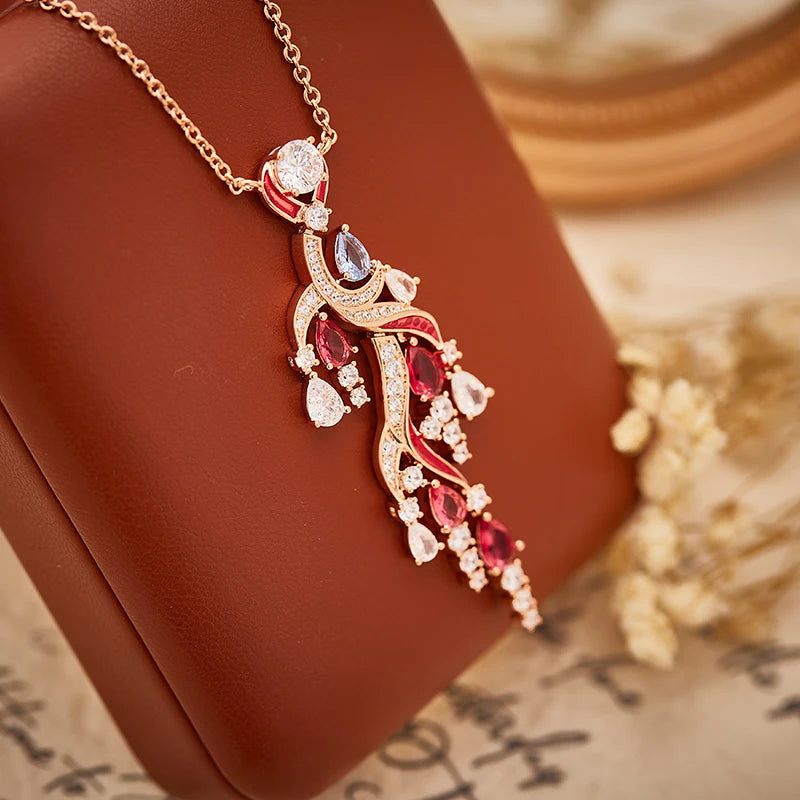 Interwoven Tassel Droplet Enamel Necklace Earring Set  Elegant and Exquisite Brass Gold-plated Daily Women's Accessories