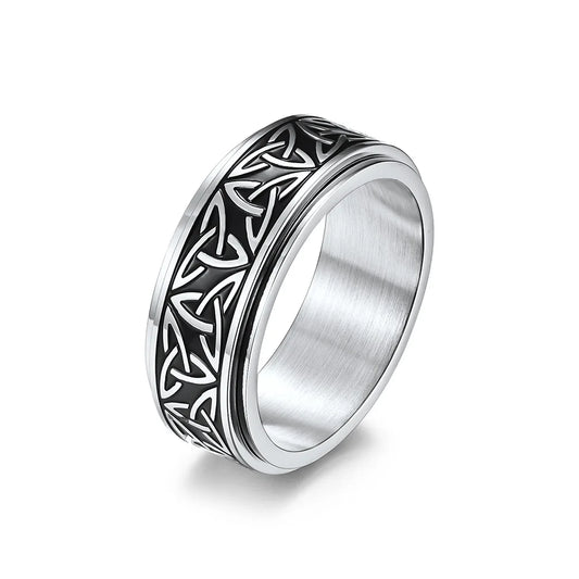 REBEL OAHLAN Fashion Jewelry 8mm Viking Triangle Knot Rotatable Stainless Steel Rings for Men Women Anniversary Party Gifts