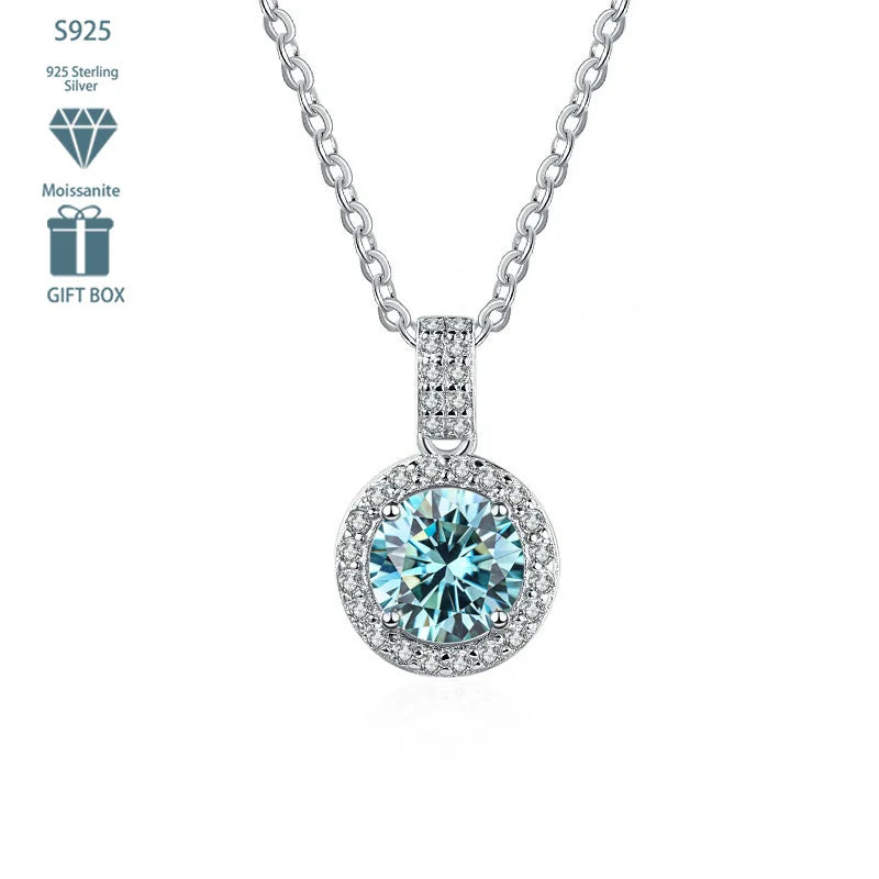 Factory Multi Colorful Moissanite Jewelry Classic 925 Silver Circle Bezel Set Round Cut 1ct VVS GRA Moissanite Pendant Necklace