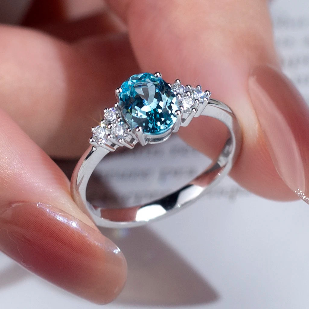 Messi Jewelry  MSR-1087 9K Gold Lab Aquamarine Fine Jewelry Rings for Women