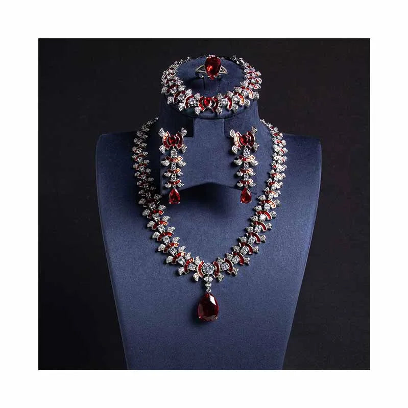 Luxury Bling Zircon Crystal Earrings Necklace Set Statement Engagement Wedding Bridal Jewelry Set for Women
