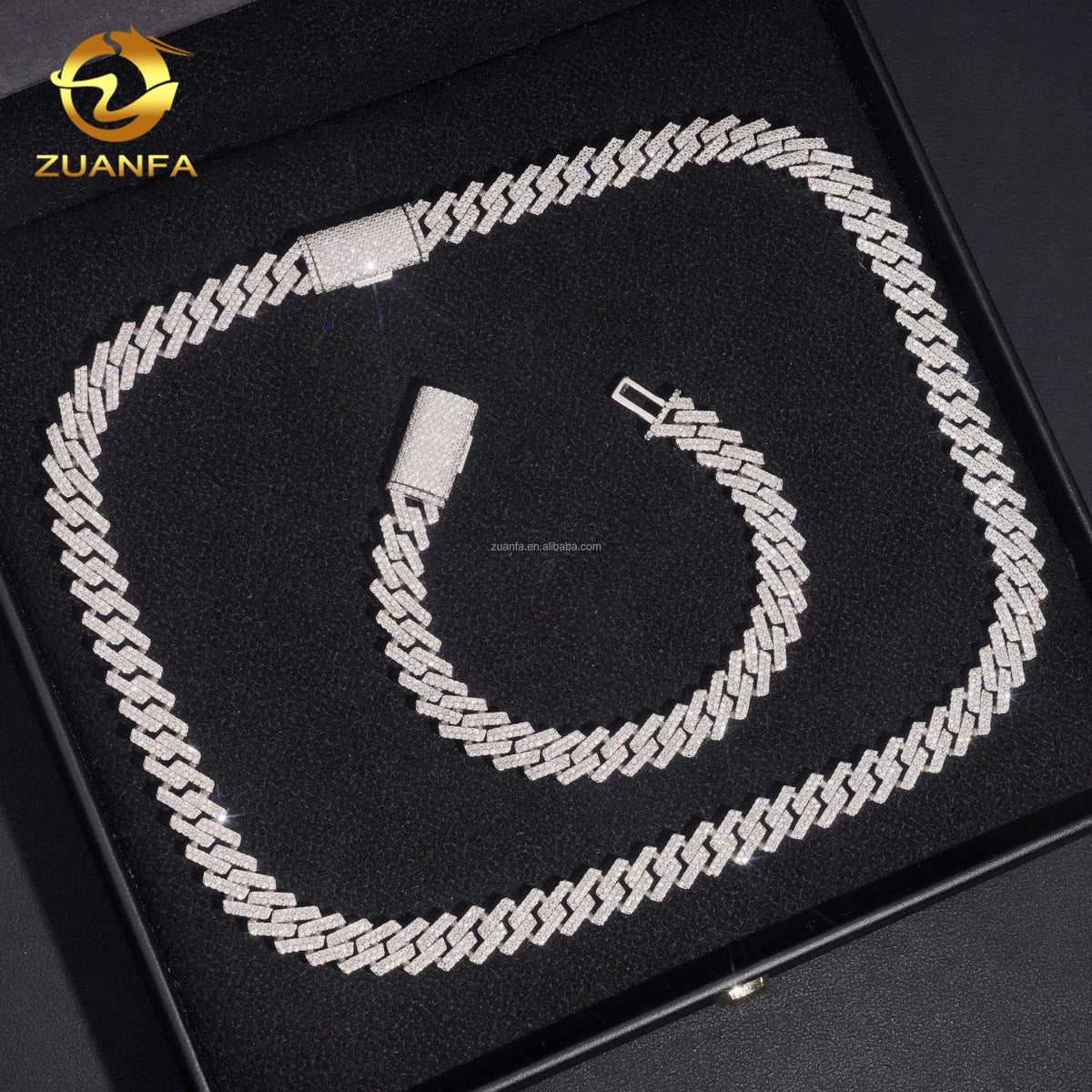 Best Selling Pass Diamond Tester 10mm Two Rows Brass Iced Out Hip Hop VVS1 Moissanite Diamond Cuban Link Chain & Bracelet Set