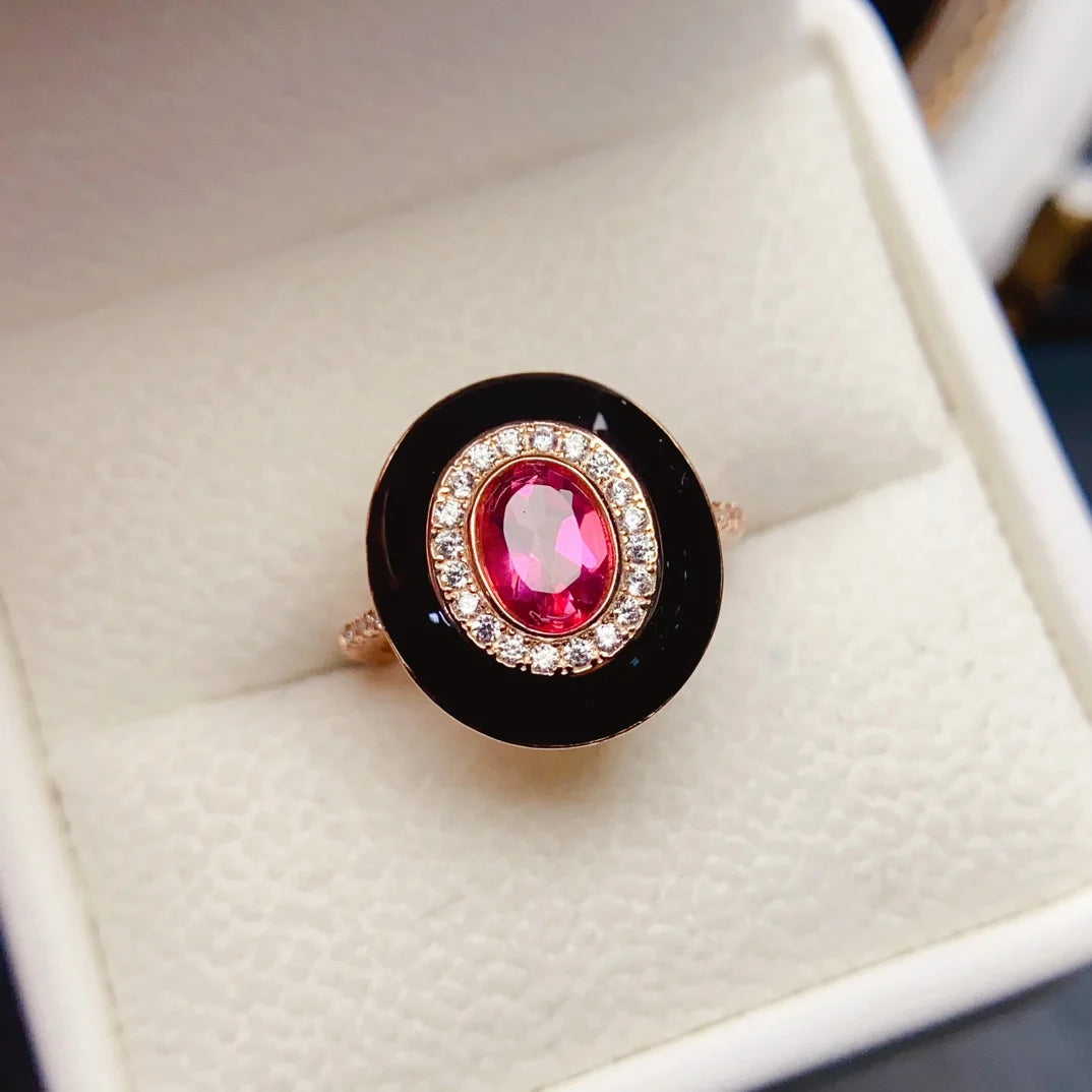 S&S 925 Silver Natural Pink Topaz Ring | Bezel Set Gemstone | Rhodium-Plated | Elegant Gift