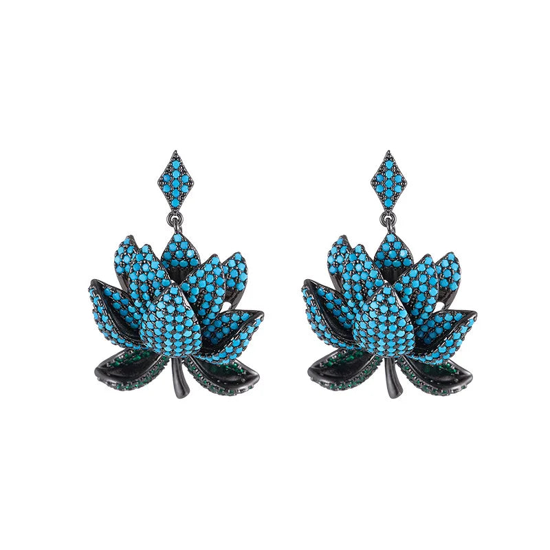 ArtistA Luxury High-Grade Needle Heavy Industry Zircon Multi-Layer Lotus Drop Earrings Fashion Accessory