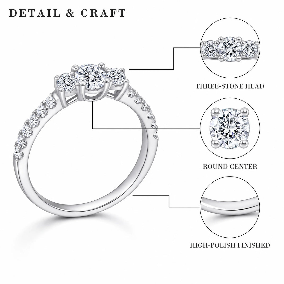 Gioiellieri Three Stone Round Brilliant Lab Grown Diamond Ring DEF VVS 4mm 9K 10K 14K 18K White/Yellow/Rose Gold Women Fine Fashion Jewelry