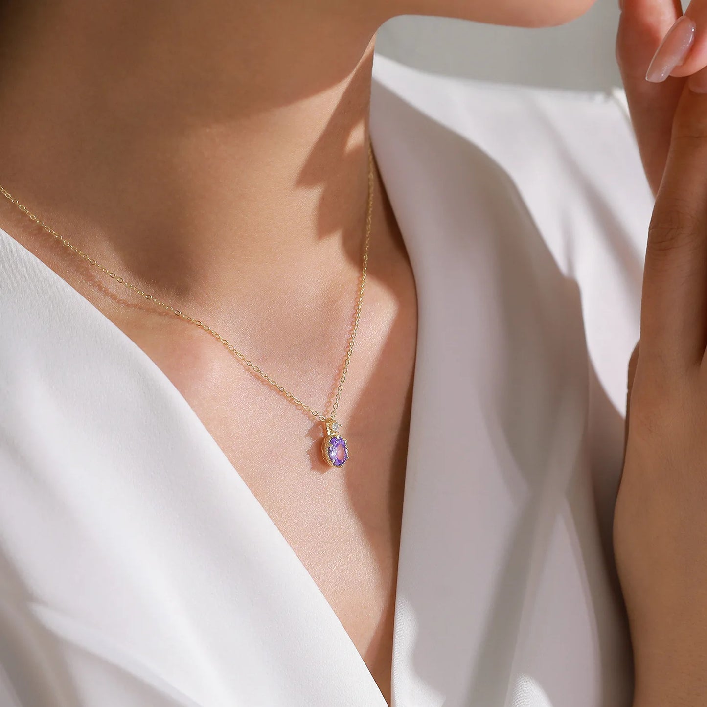 925 Sterling Silver Goose Egg Shaped Purple Necklace Earrings Vintage Style Gold Jewelry Set Gift Set