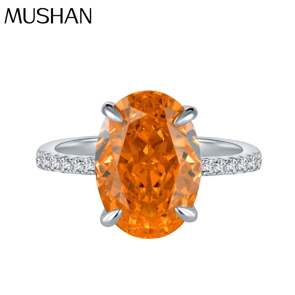 MuShan Jewelry Factory 2026 New 4 Carat Color Changing Orange High Carbon Diamond Ring S925 Silver Set With 9*13 Pigeon Eggs