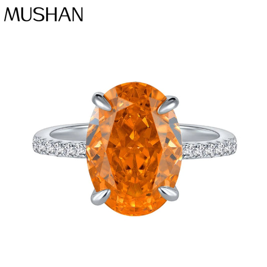 MuShan Jewelry Factory 2026 New 4 Carat Color Changing Orange High Carbon Diamond Ring S925 Silver Set With 9*13 Pigeon Eggs