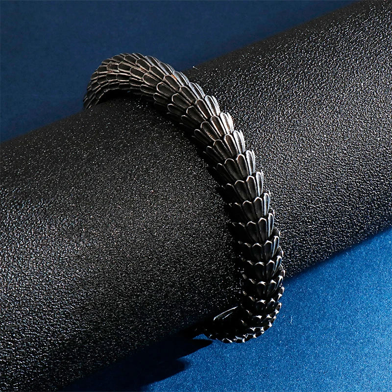 VIKING Mens Vintage Punk Snake Bracelet – Black Stainless Steel