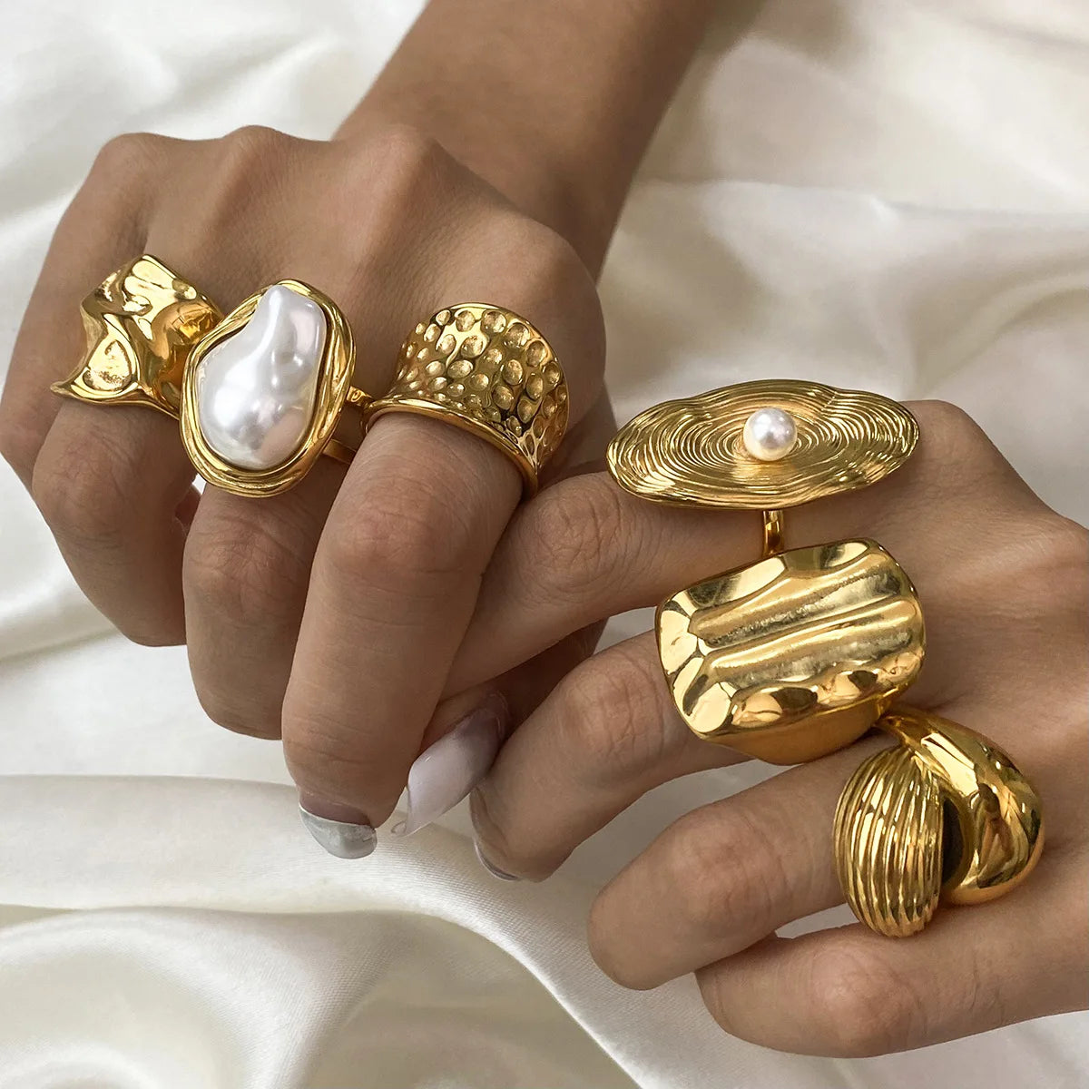 S&S Special-Shaped Natural Stone Ring | 18K Gold Plated | S&S