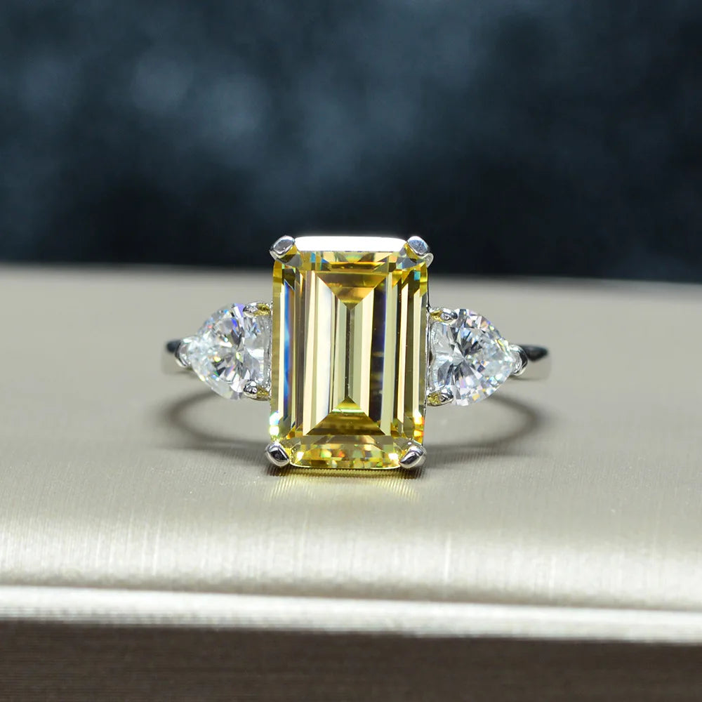 MuShan Jewelry Factory Simulated Gemstone Ring Emerald Cut 5ct12*8 Niche Design Cube Sugar Diamond Ring for Women