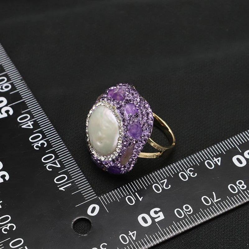 European American 2022 Cross-border New Fashion Ring Creative Personality Luxury Ring Simple Versatile Pearl Rings