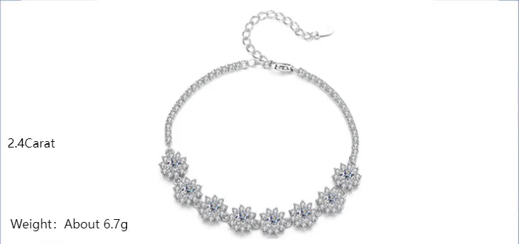 ArtistA European American S925 Silver Zircon VVS Moissanite Flower Earrings Necklace Three-piece High-end Jewelry Set for Women
