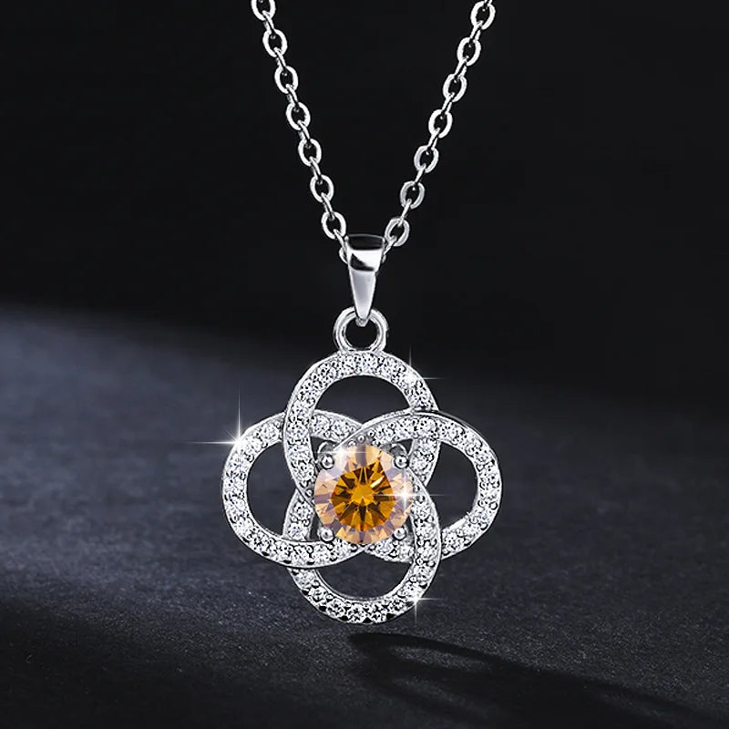 REDheart Trendy S925 Silver Four-leaf Clover Inlaid 1CT Moissanite Pendant Necklace and Earrings for Women Jewelry Set