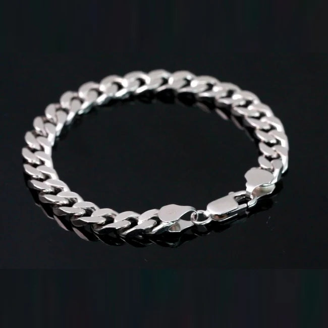 BiG-BOSS BSB105 RINNTIN Solid 925 Sterling Silver Italian Diamond-Cut 5mm Cuban Link Curb Chain Bracelet for Men