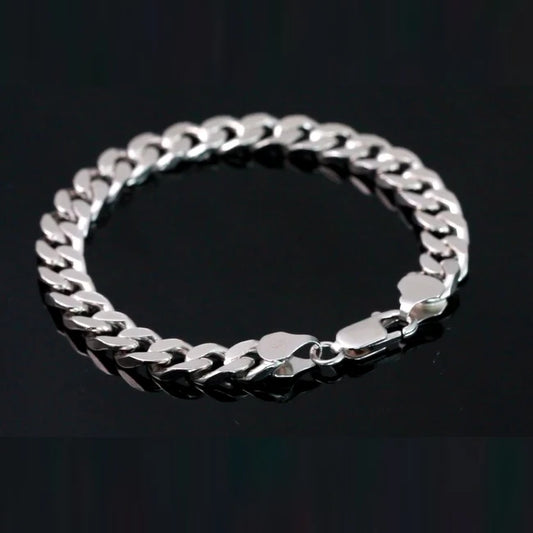 BiG-BOSS BSB105 RINNTIN Solid 925 Sterling Silver Italian Diamond-Cut 5mm Cuban Link Curb Chain Bracelet for Men