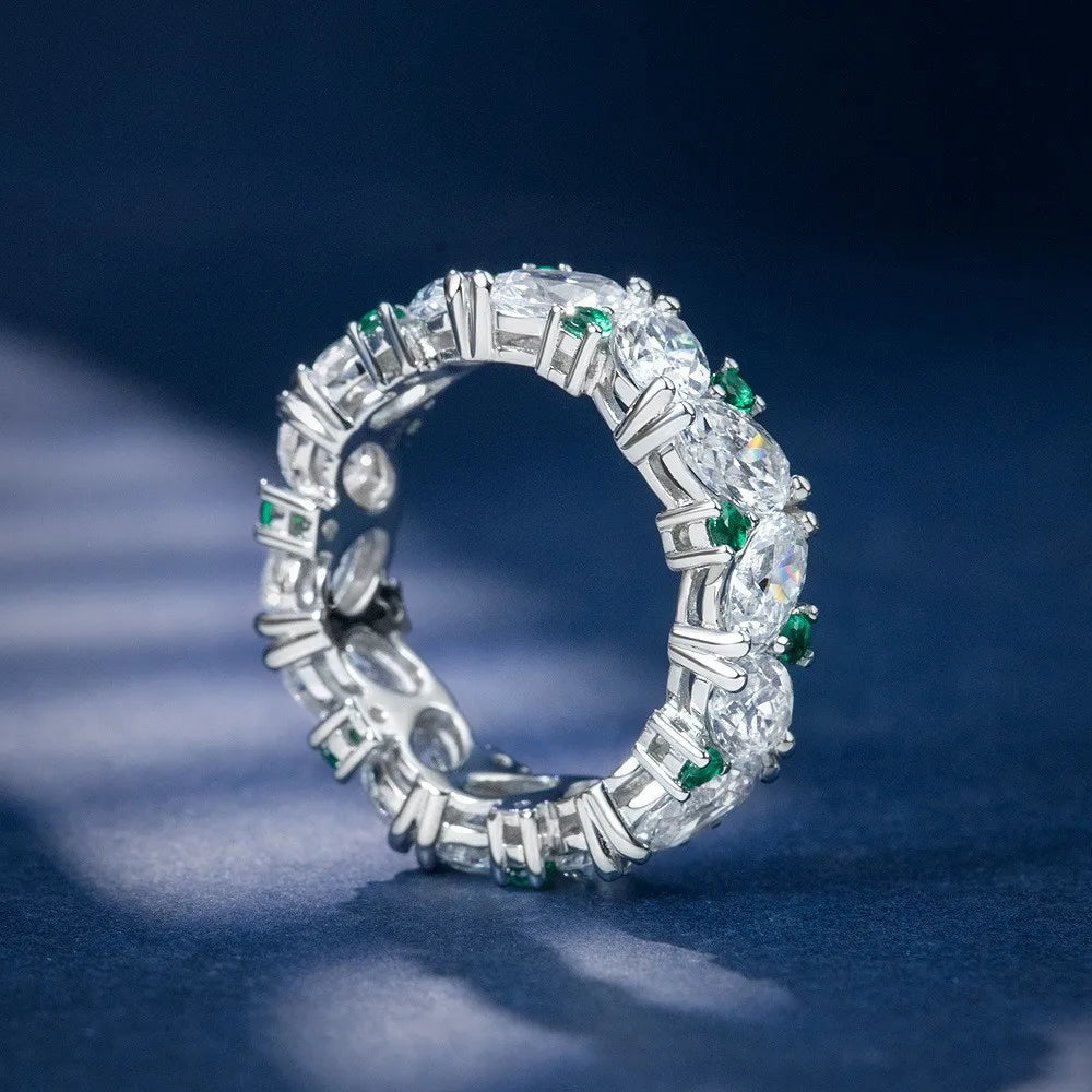MuShan Jewelry Factory S925 Silver Platinum Plated Geometry Shape 4*6 Full Diamond Pave Setting Light Luxury Engagement Wedding