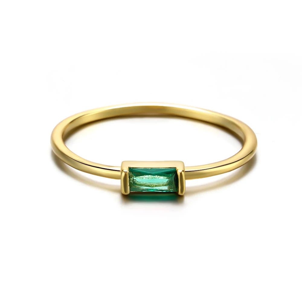 Gold Rhodium Plated Thin Pinky 925 Sterling Silver Romantic Party Colorful Square CZ Zirconia Gemstone Women's Birthstone