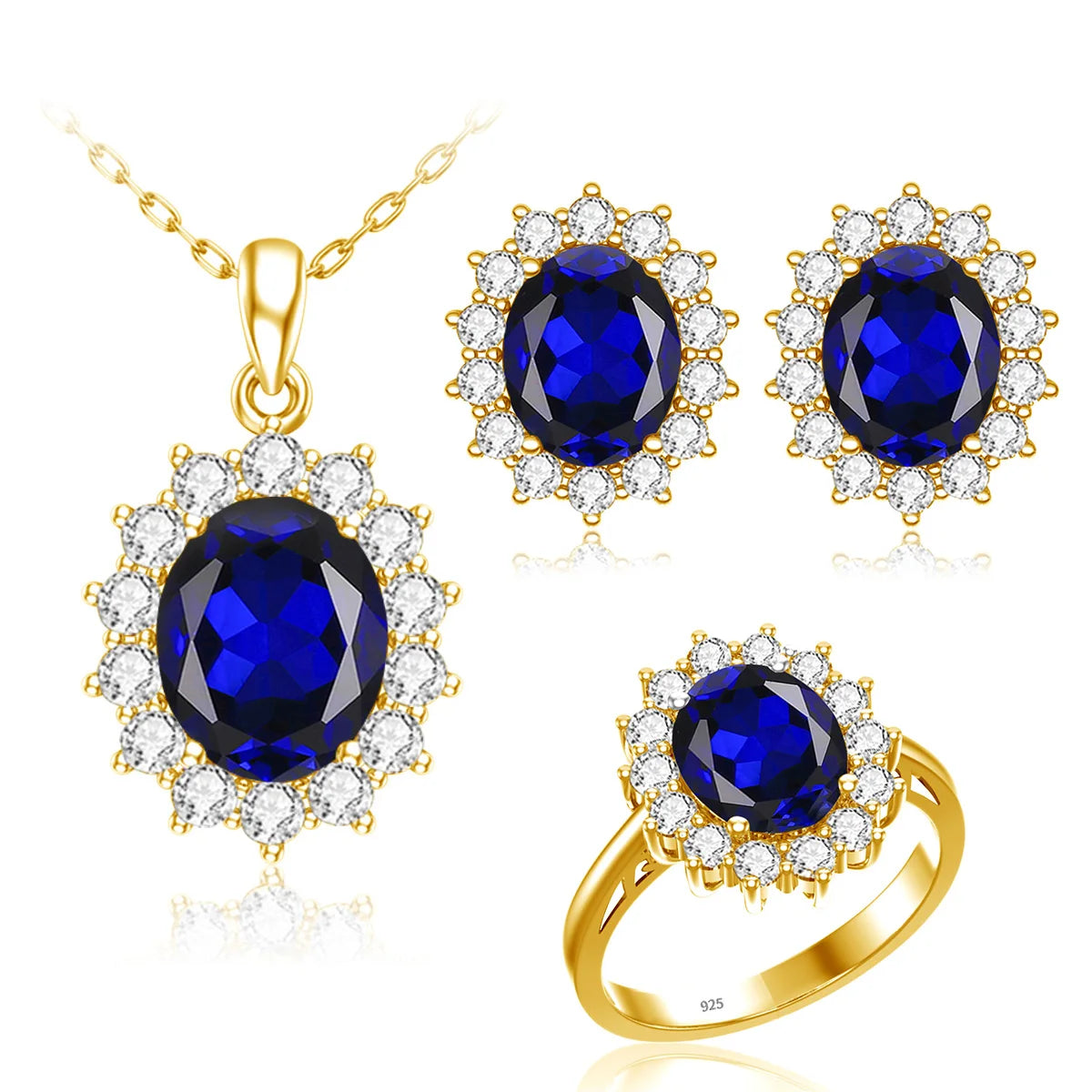 ArtistA Shiny Sunflower Sapphire Pendant Earrings Ring 925 Silver Bride Women Gold Plated Jewelry Set Manufacture