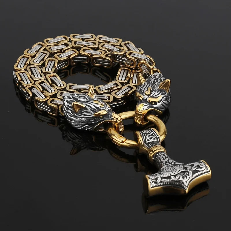 Wholesale Men's Stainless Steel Punk Pendant Necklace Gold Plated Thor Hammer Mjolnir for Mens Jewelry