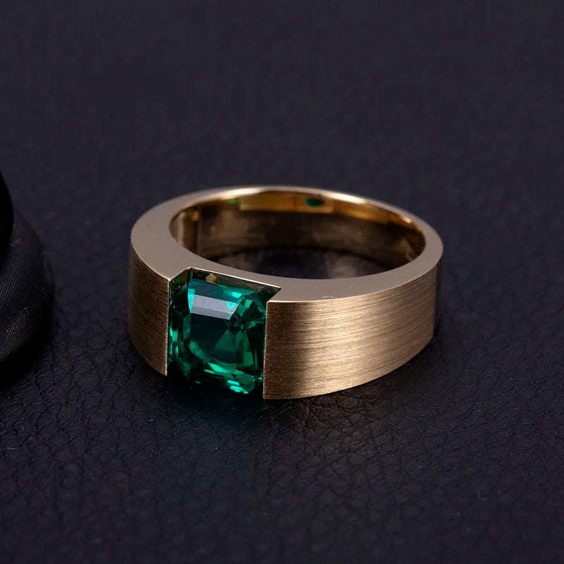 Gemfiori Messi Gems Custom Jewelry MSR-813 18K Yellow Gold Lab Created Emerald Fine Jewelry Rings