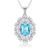 925 Sterling Silver Classic Square Blue Zircon Pendant Necklace | Luxury Blue Stone Clavicle Chain Birthday Gift for Women