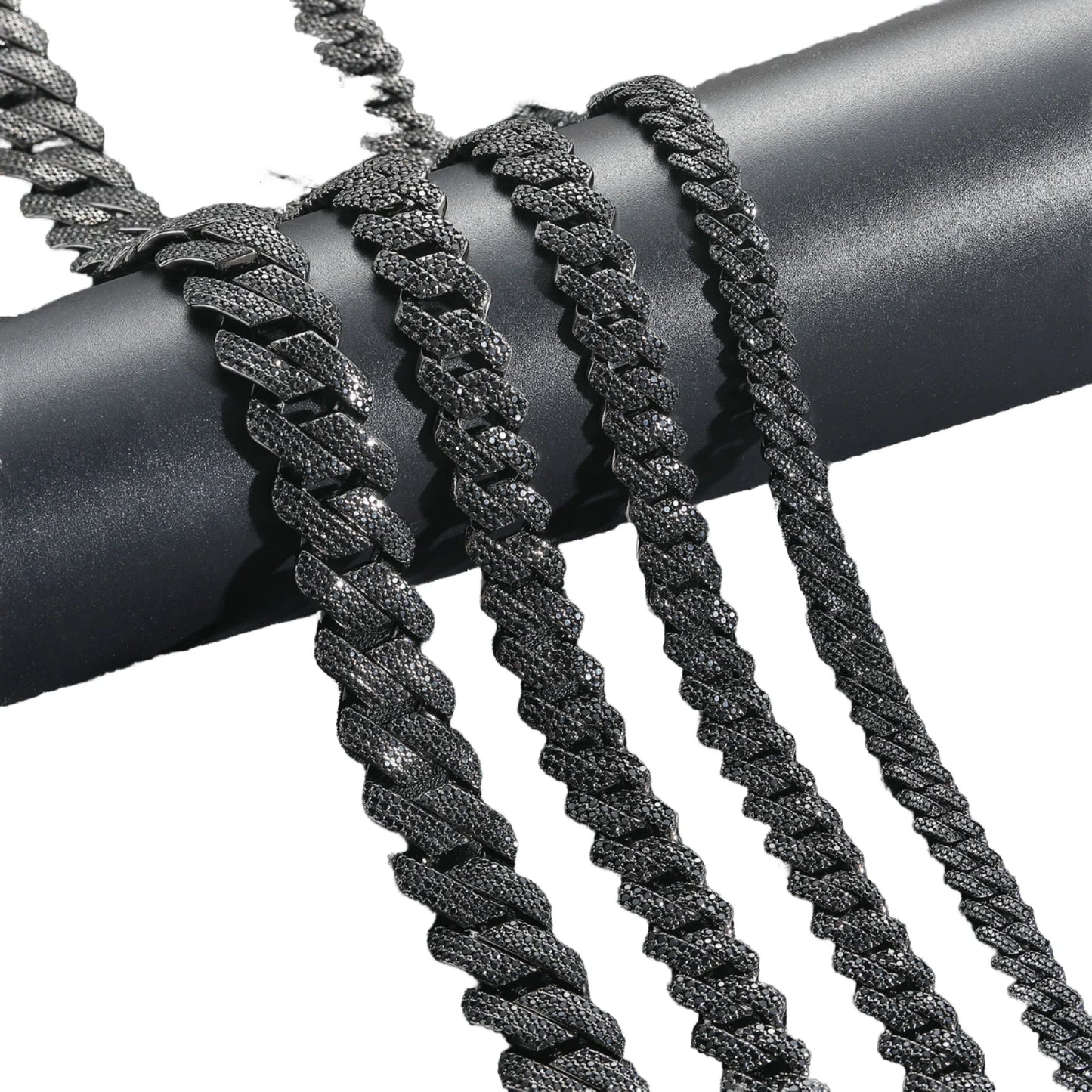 HONEY Hip Hop Jewelry 10/13/15/20mm Black Gun Plated Brass Strip Cuban Necklace Iced Out CZ Prong Cuban Link Chain Men Zircon