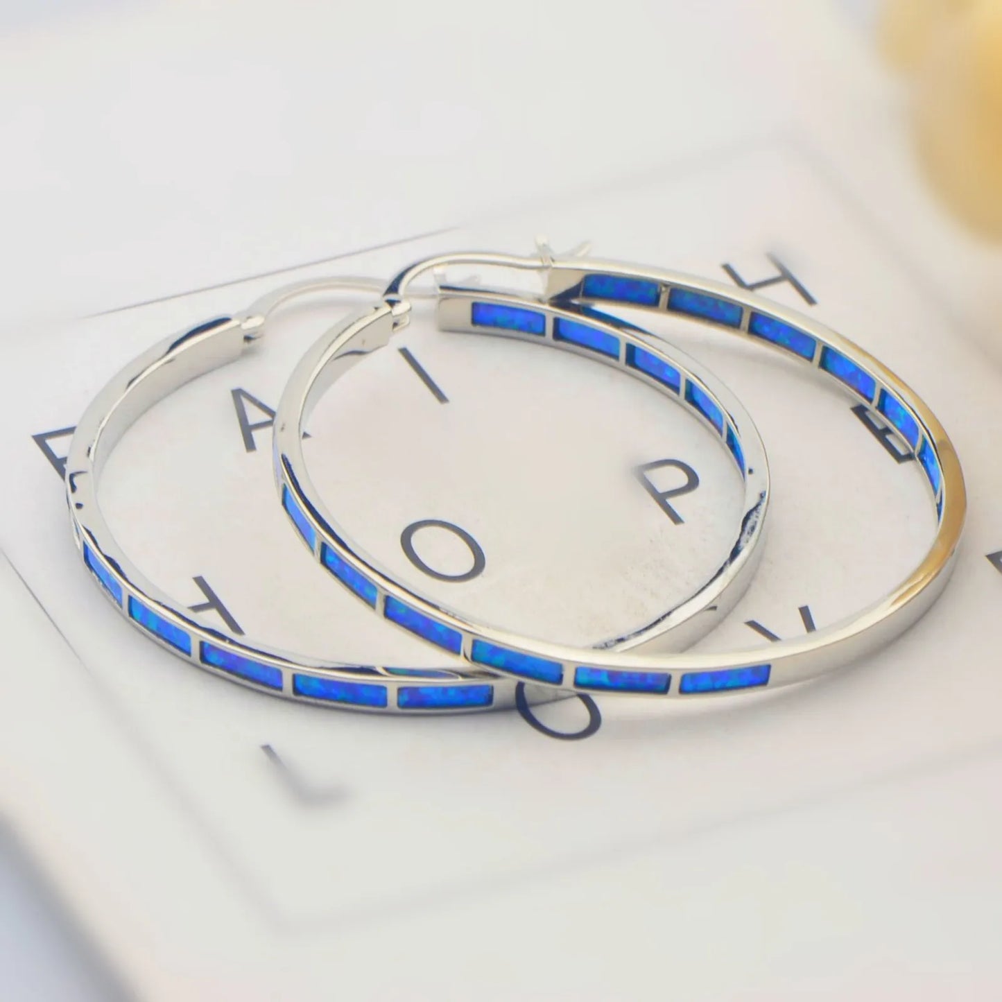 Aobao Silver Plated Brass Opal Christian Circle Earrings Bohemian Style Women's Gift