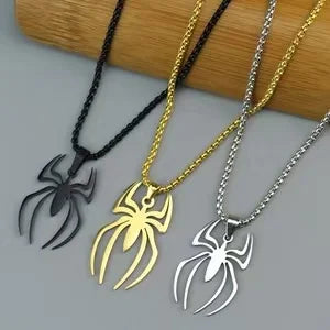 REBEL 3 Color Stainless Steel Spider Pendant Necklace Punk Gothic Insect Jewelry for Halloween Party Men Women Gift