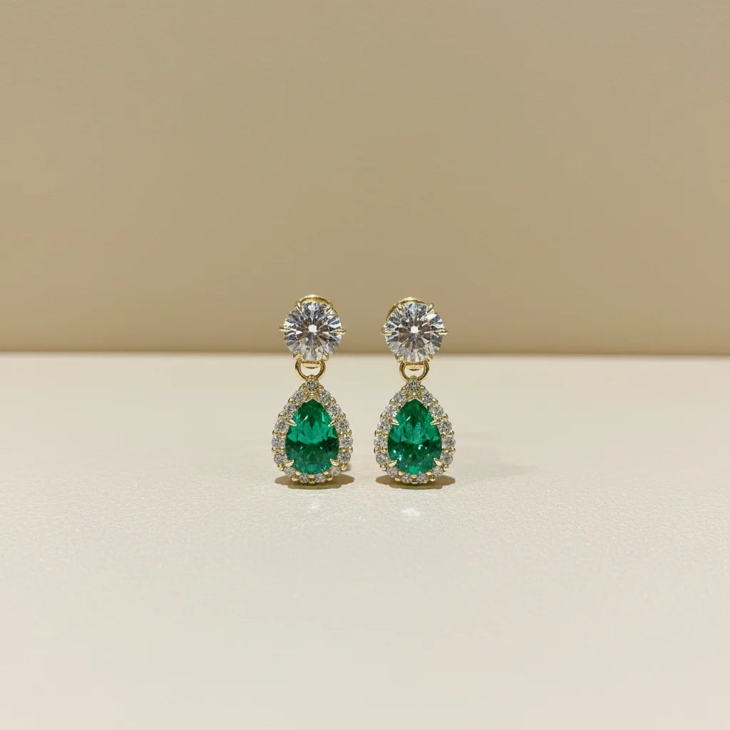 Gemfiori Anster Fine Jewelry 14k Gold White 1 Ct Lab Grown Cvd Vvs Diamond Lab Emerald Stud Earrings for Gift