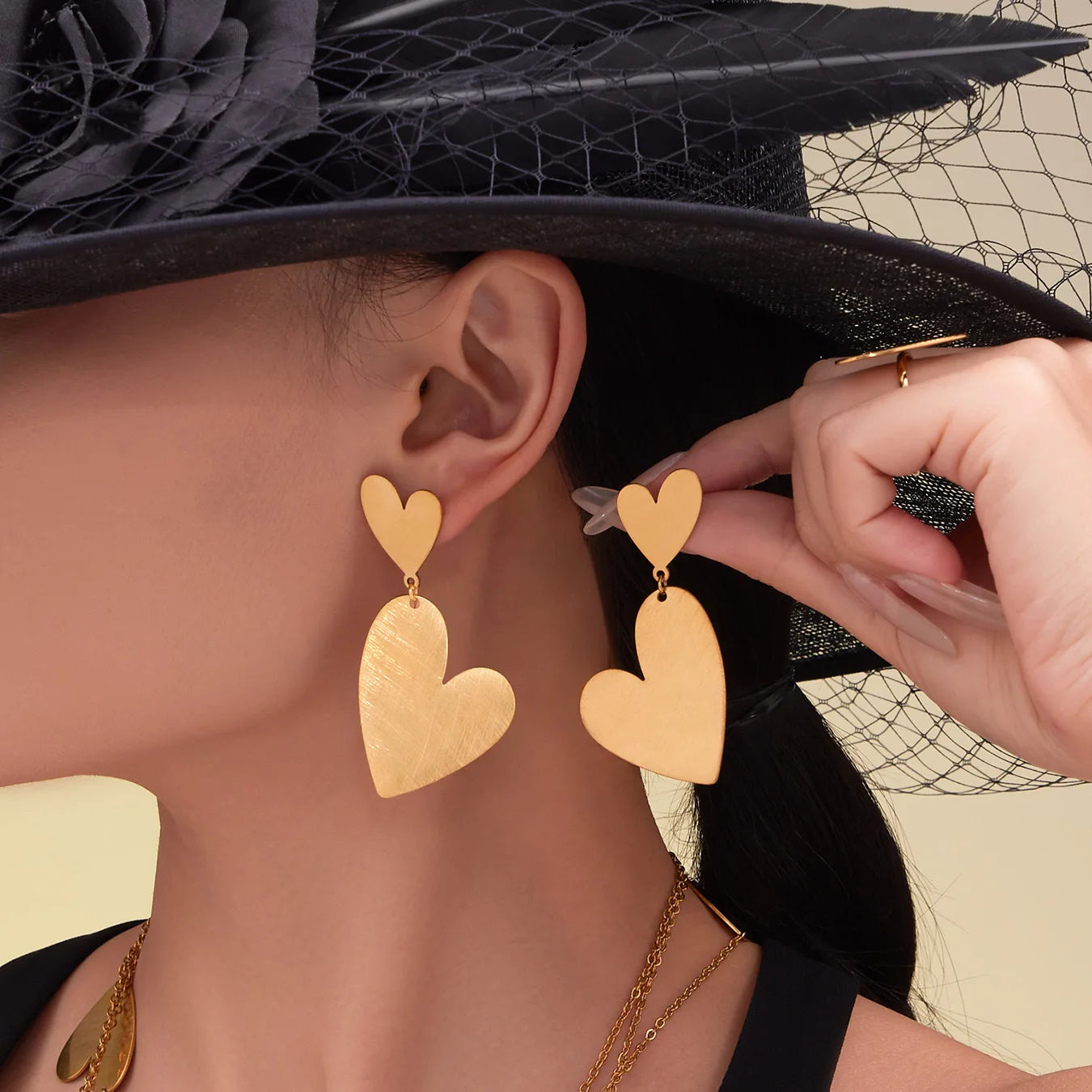 Geometric Love Sweater Chain Necklace, Earrings & Ring | 18K Gold Plated Fashion Jewellery Set
