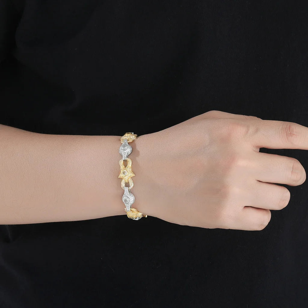Hot Selling Hip-hop Bracelet 10mm Eye Cuban Chain Dual Color Zircon Creative Niche Men's and Women's Jewelry Party Gifts