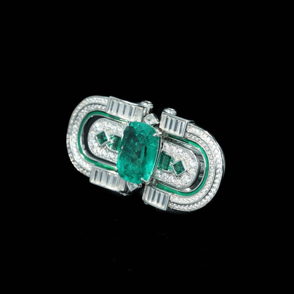 MuShan Jewelry Factory S925 Sterling Silver Ring Light Luxury Electroplated Gold High Carbon Diamond Jewelry in Green Wood