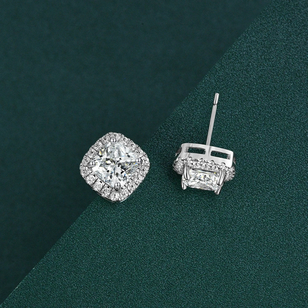 SILVERELLI 1ct Square Diamond Stud Earrings | S925 Sterling Silver | Rhodium Plated | Classic Geometric
