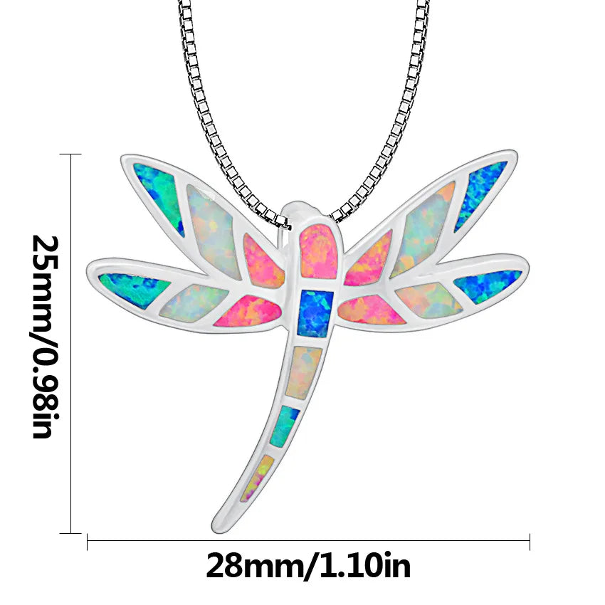 Aobao Dragonfly Necklace, Small Dragonfly Pendant Jewelry Wholesale with Opal Inlay