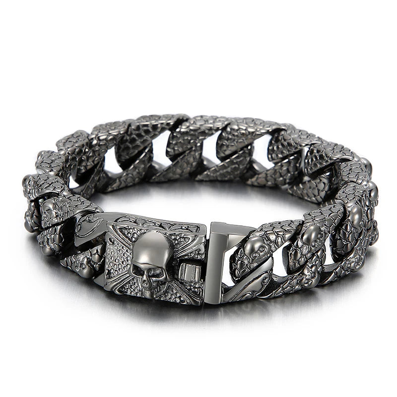 REBEL Hiphop Fashion Vacuum Plating Black Patten Skull Casting Bracelet Men Stainless Steel Jewelry Bracelets Bangles